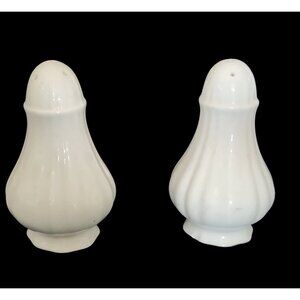Vintage White China Salt & Pepper Shakers Scalloped Cork Stoppers